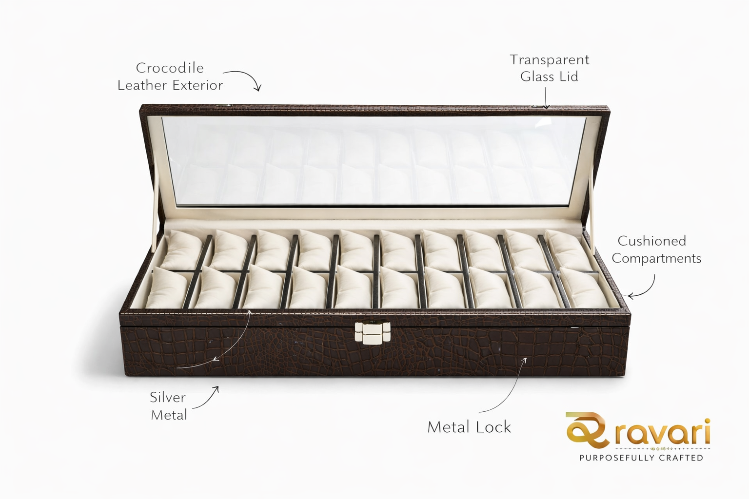 RAVARI Men's and Women's Watch Box Holder Organizer Case In 20 Slots of watches 