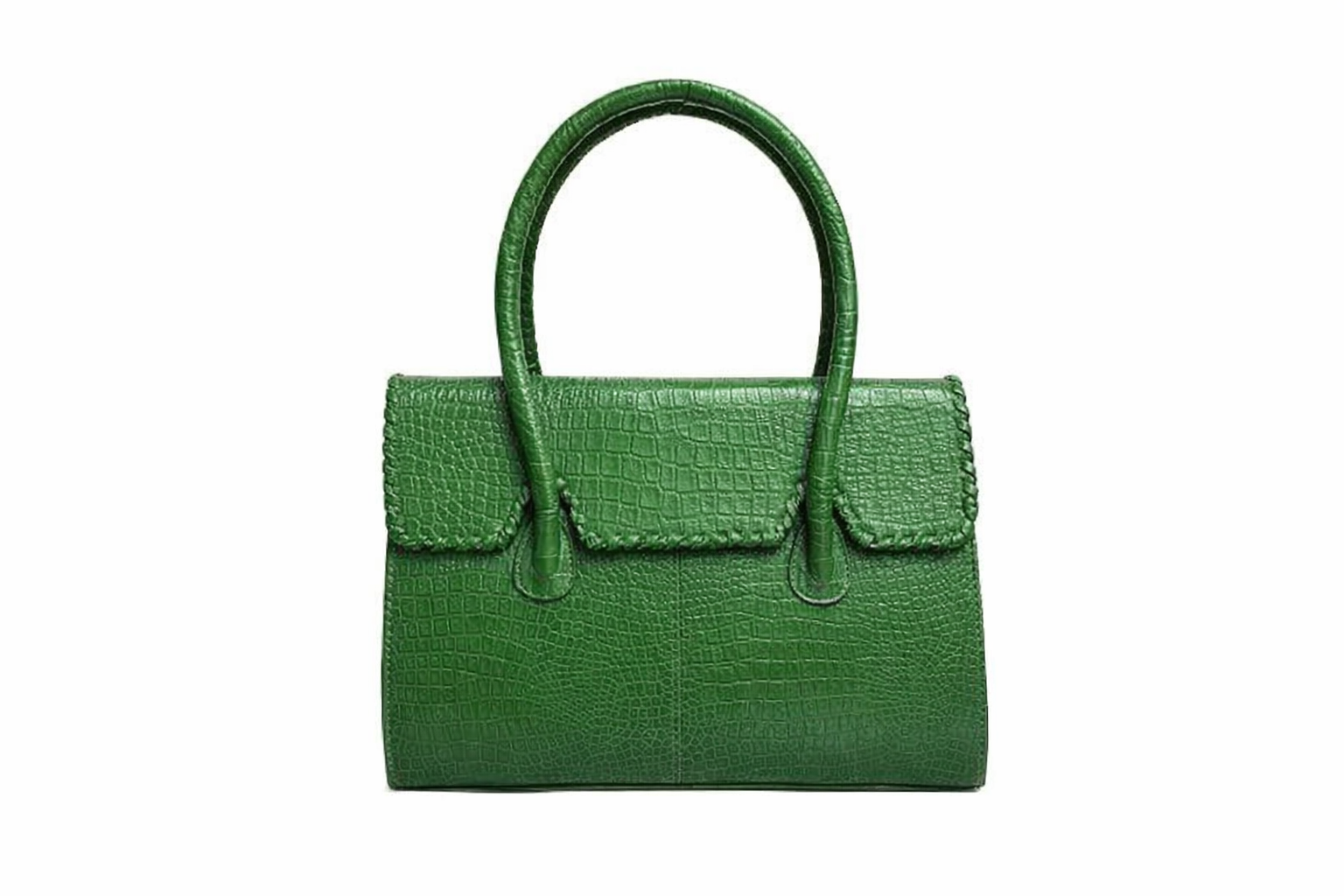  Ravari Leather Women Handbag – Crocodile-Textured Designer Tote with Braided Flap Closure (Emerald Green)