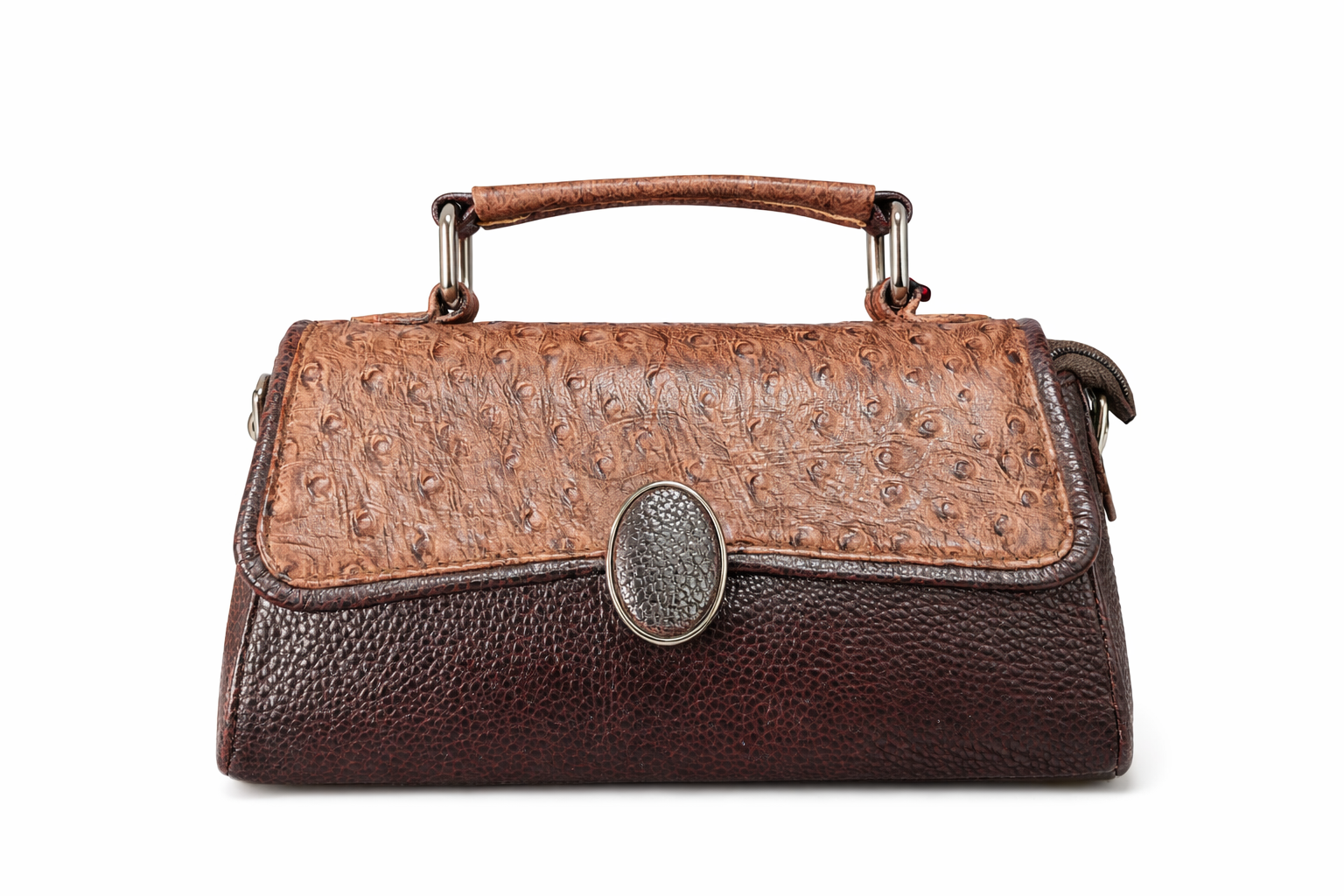 Ostrich-Textured Leather Handbag