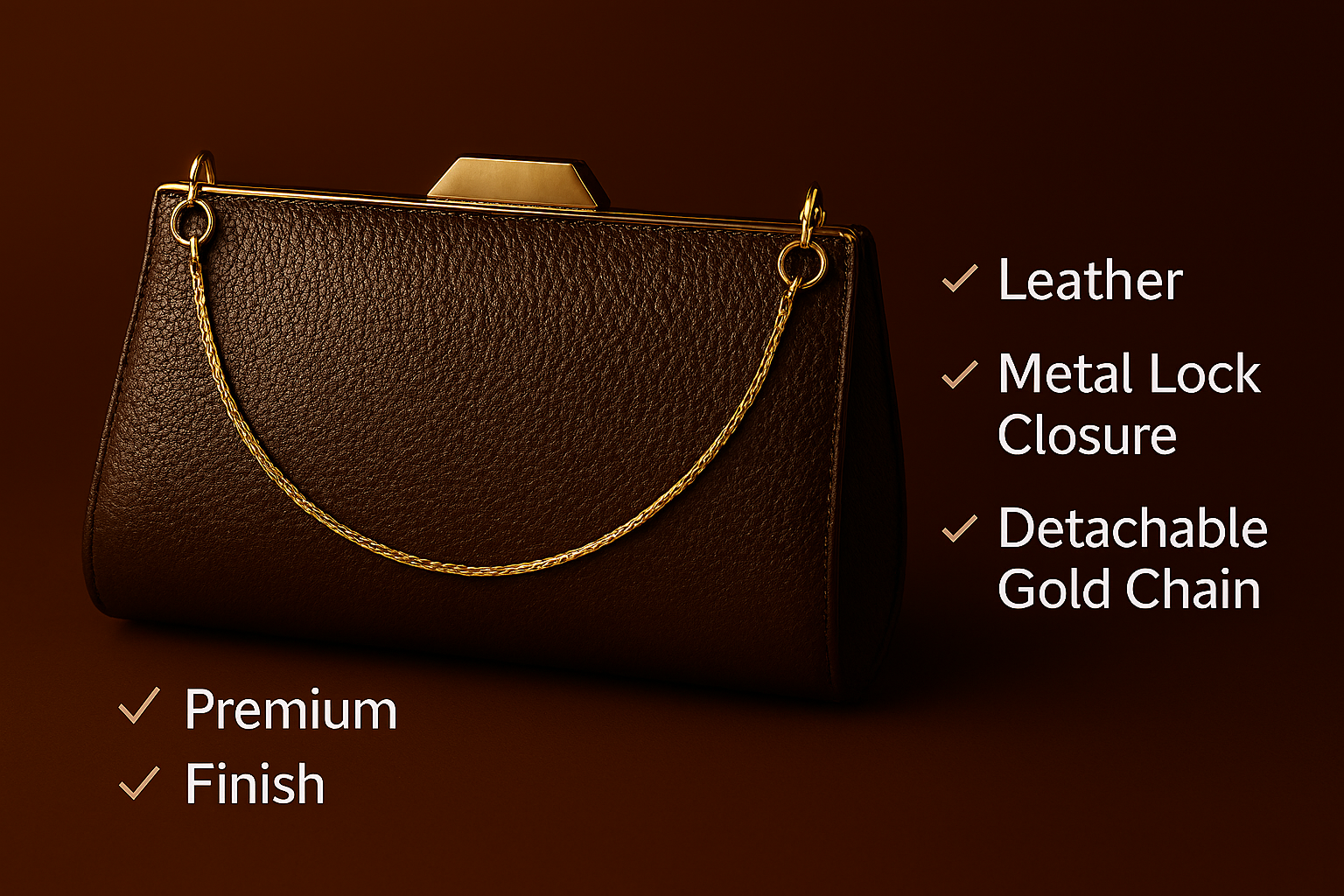 RAVARI Women’s Leather Clutch Purse with Detachable Gold Chain 