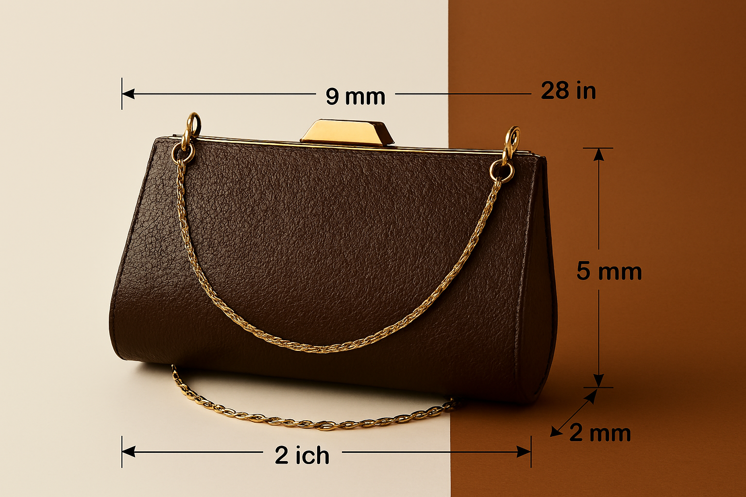 RAVARI Women’s Leather Clutch Purse with Detachable Gold Chain 