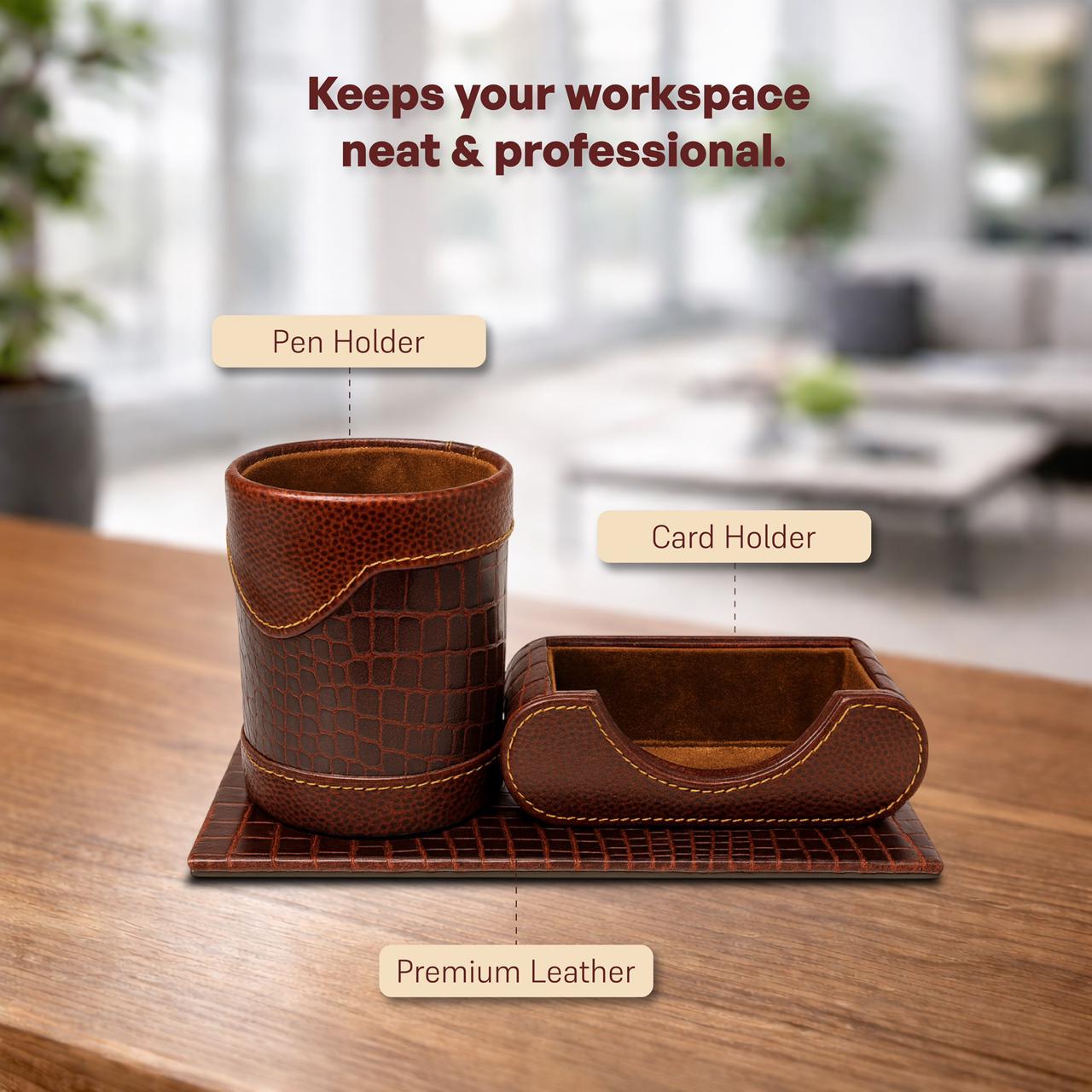 RAVARI Premium Leather Desk Organizer 