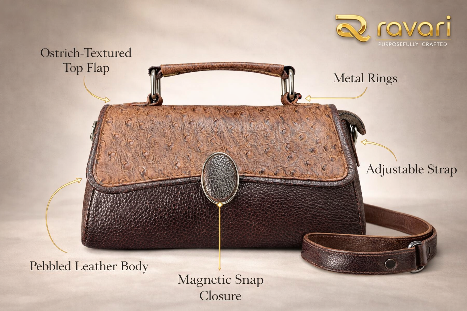 Ostrich-Textured Leather Handbag