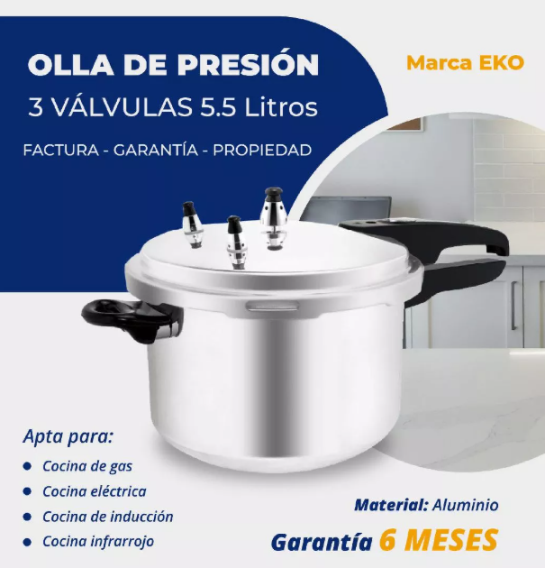 Olla de presión 3 válvulas 5.5 litros