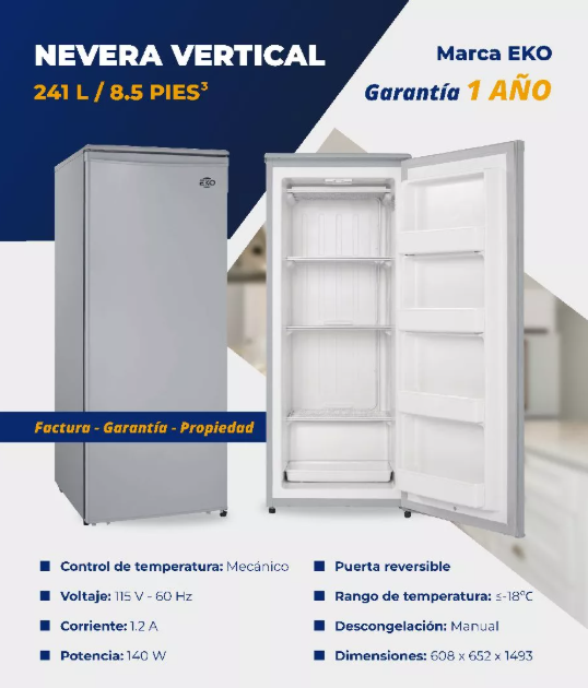 Nevera vertical 241 L / 8.5 pies³