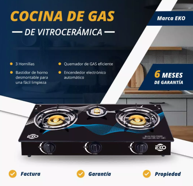 Cocina de gas de vitrocerámica