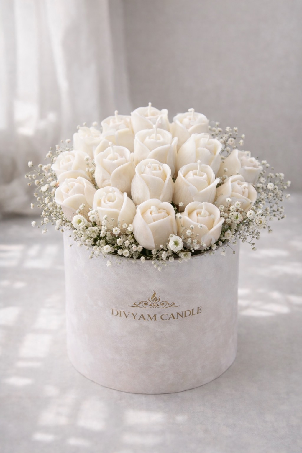 Elegant White Rose Candle Arrangement