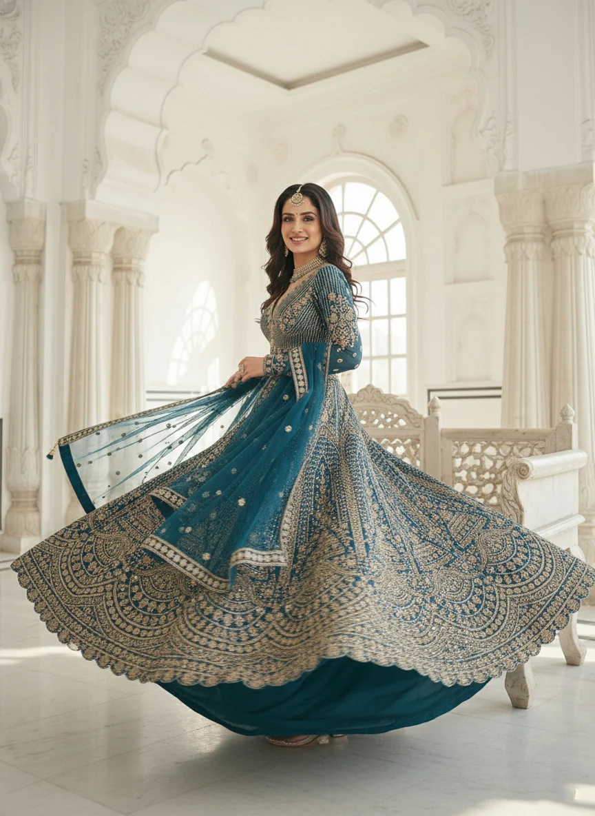 Anjum Net Heavy Hand Embroidered Ghagra Set