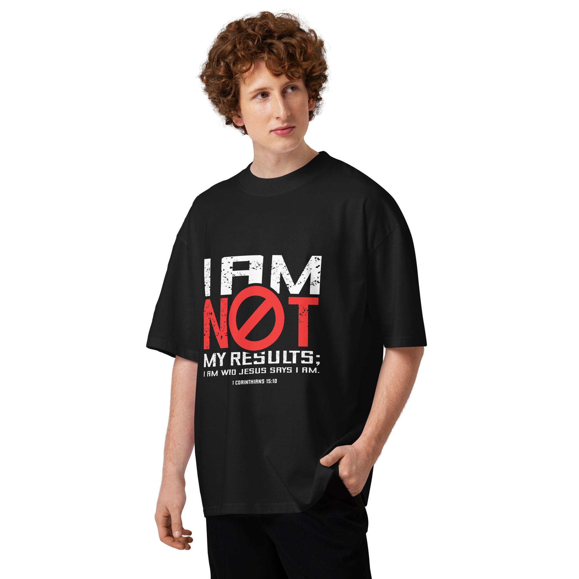 T-Shirt Oversized Unissexo – 1 Coríntios 15:10 | Preta