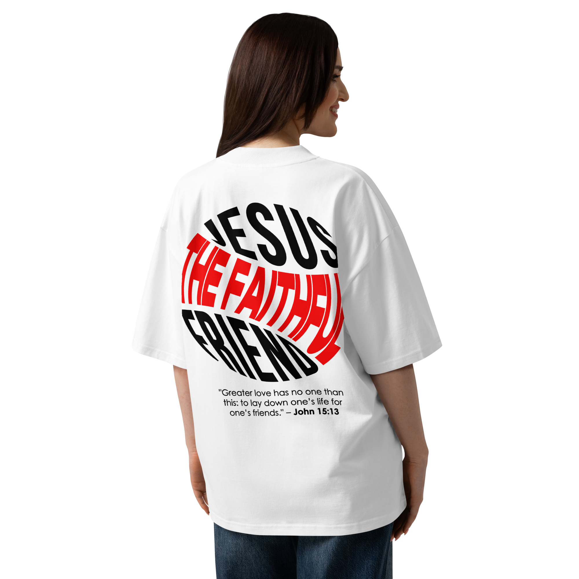 T-Shirt Oversized Unissexo – João 15:13 | Branca