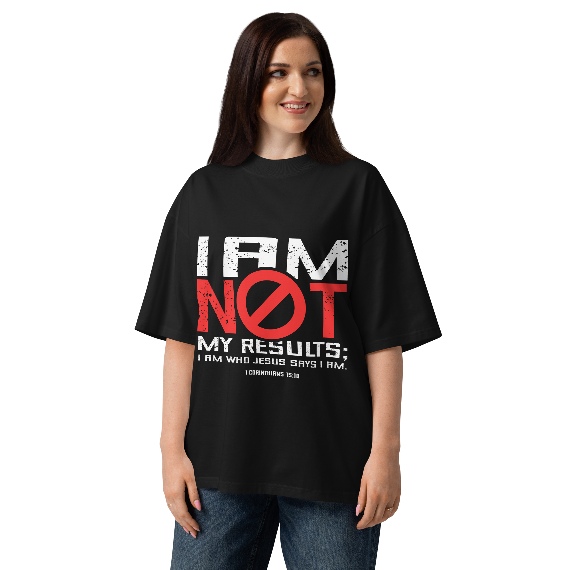 T-Shirt Oversized Unissexo – 1 Coríntios 15:10 | Preta