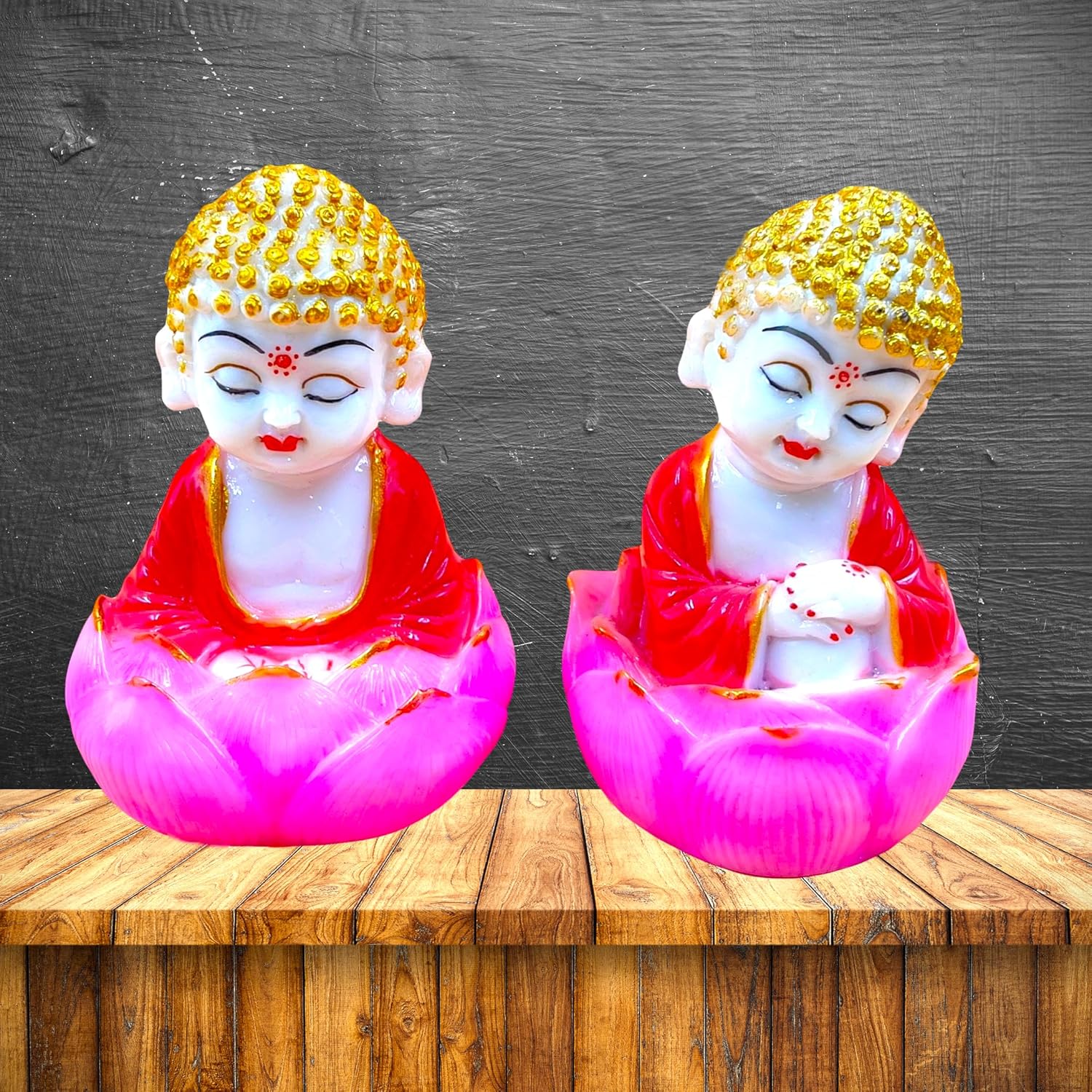 Cute Buddha Figurines Set of 2, Multicourt Living Room/Bedroom/Home/Office House/Desk & Car Dashboard Antique Idol, Art, Decoration, Showpiece