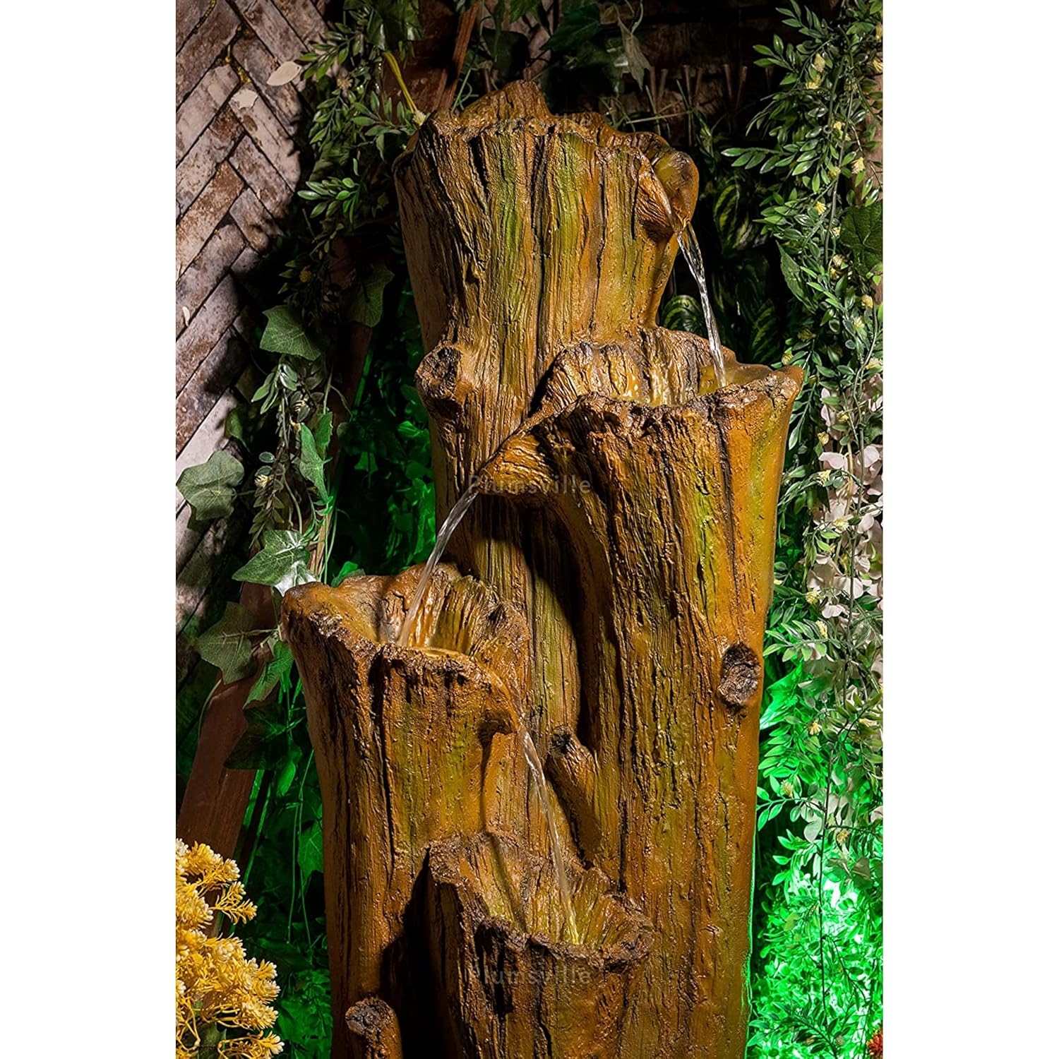plumsville Nature Inspired Carved Tree Water Fountain for Home, Office, Garden (Olive Green)