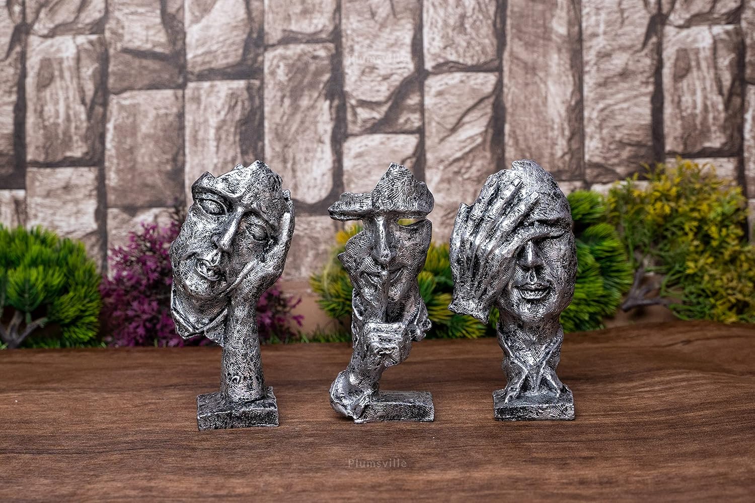 Human Face Set of 3 Decorative Showpiece Figurine for Home Decor, Living Room and Office Desk(Sliver)