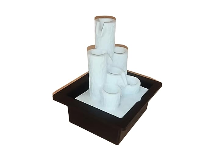 White Marble Tiered Column Tabletop Water Fountain Illuminated Relaxing Water Sound Waterfall Fountain Candles Mini Miniature Home Desktop Decor | Showpiece |