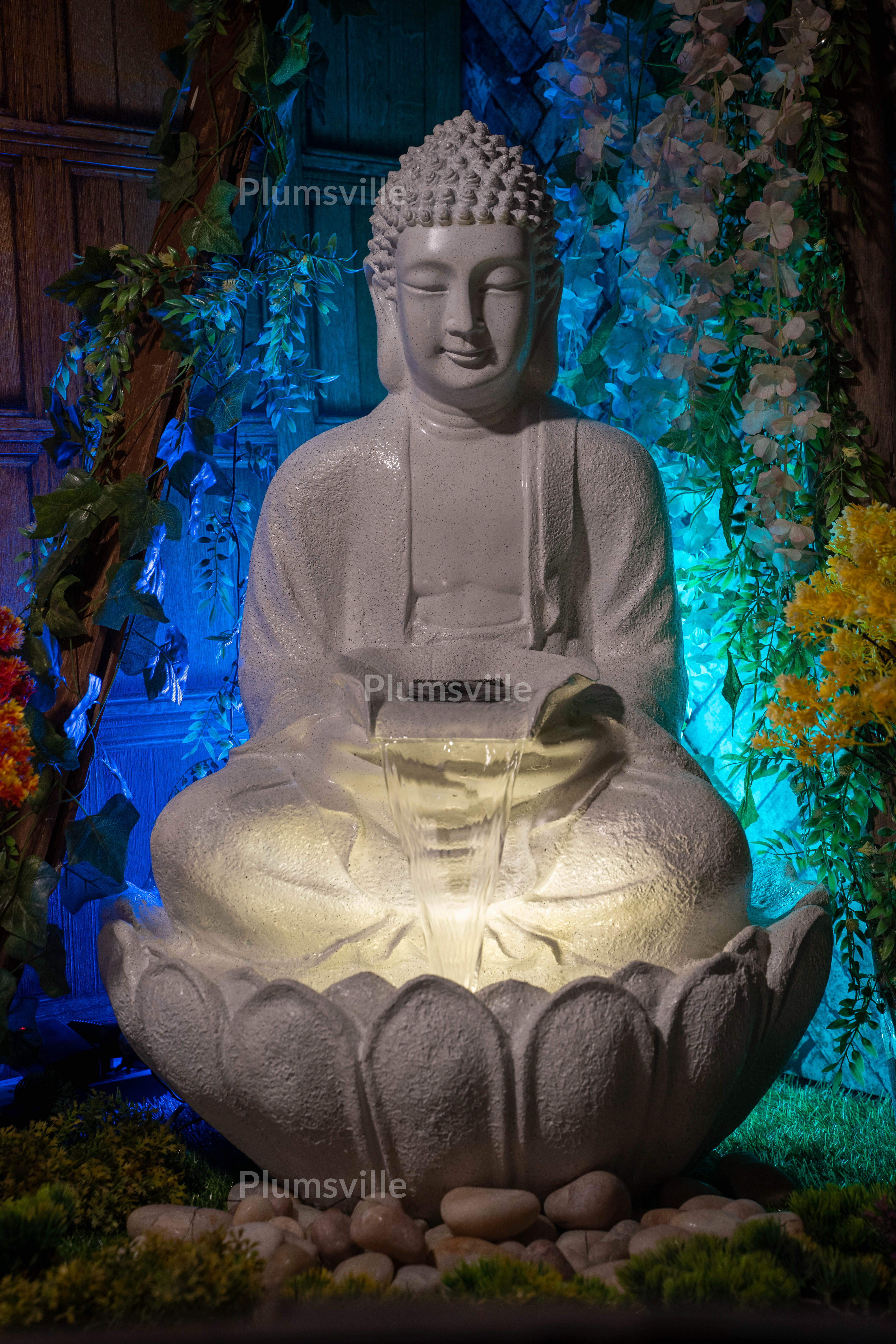 Lotus/Buddha Water Fountain/for Home, Office, Garden White Color Decor Items for Living Room Best Gift for Any Occasion. Vastu Kamal Buddha Water Fountain Lotus Buddha Water Fountain