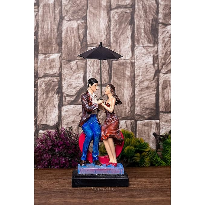 Love Couple Statue Showpiece Sitting on Love Symbol for Home Decor, Engagement and Valentine Day Gift