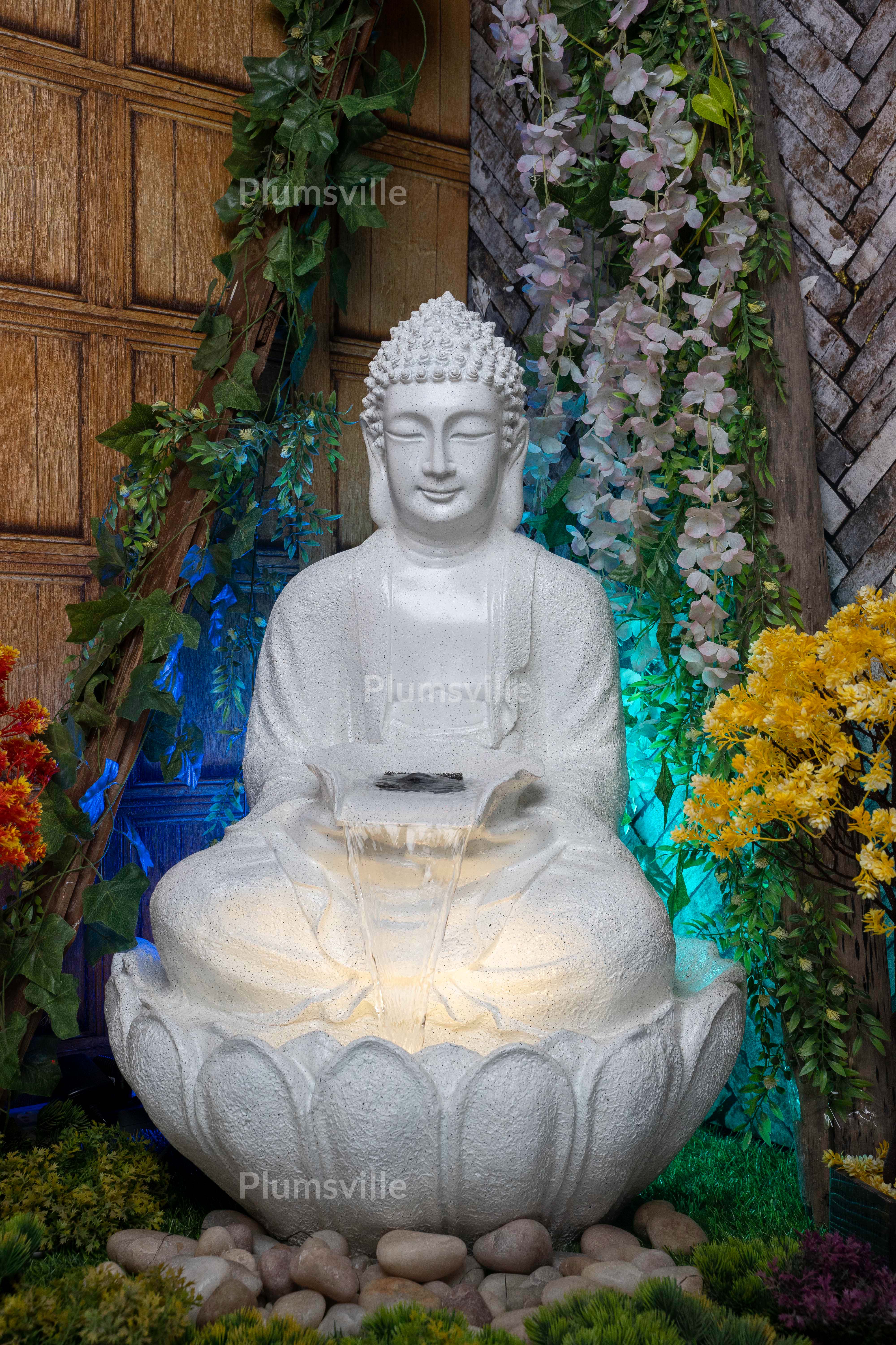 Lotus/Buddha Water Fountain/for Home, Office, Garden White Color Decor Items for Living Room Best Gift for Any Occasion. Vastu Kamal Buddha Water Fountain Lotus Buddha Water Fountain