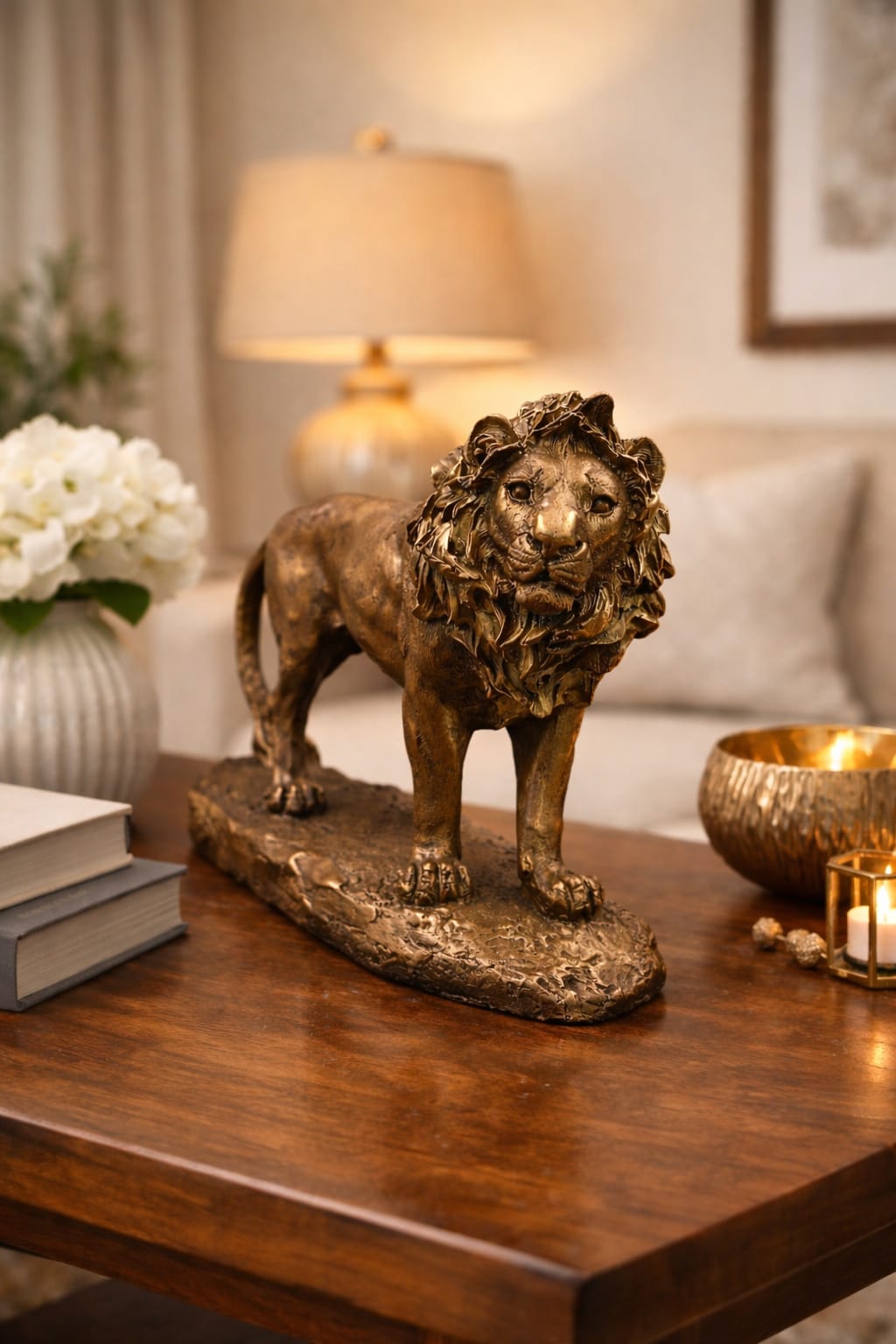  Elegant Lion Sculpture – Polyresin Showpiece with Antique Bronze Finish for Home Décor & Gifting