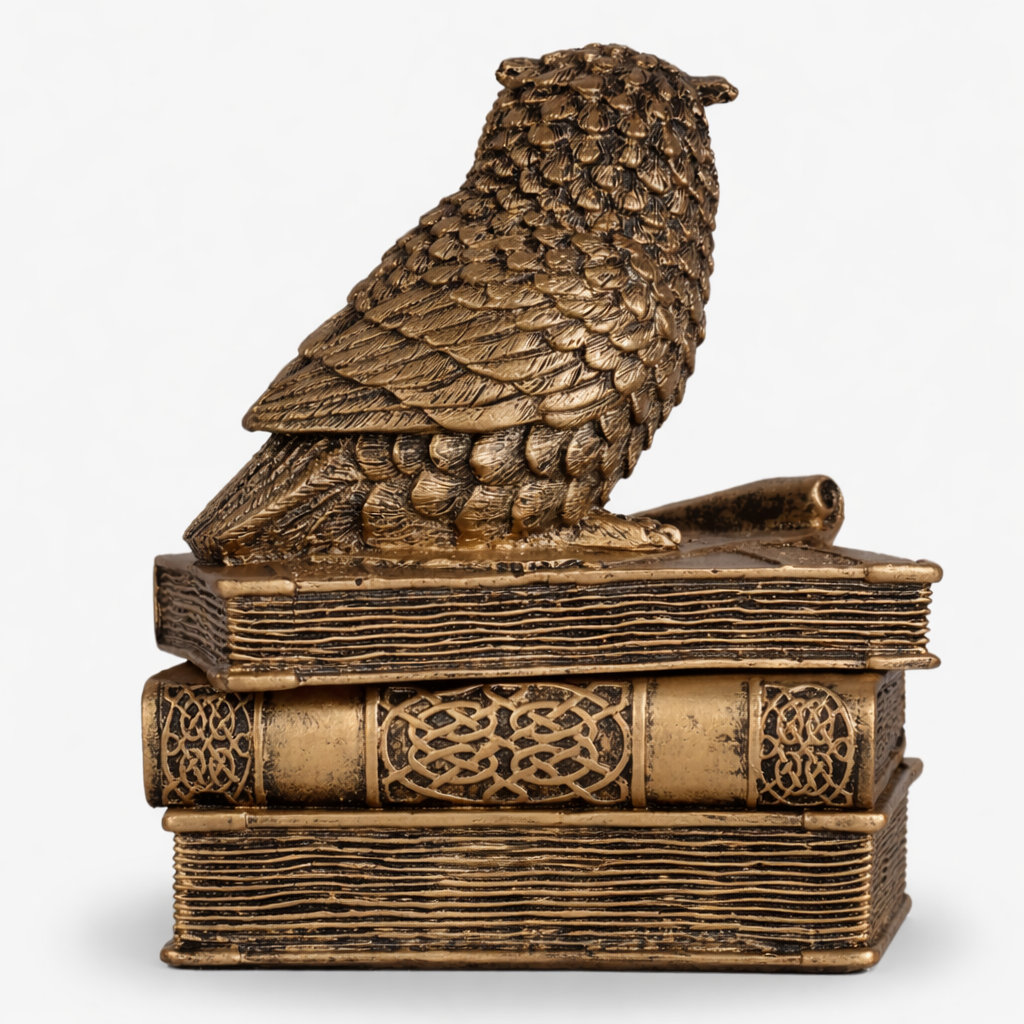 Decorative Lucky Owl Statue Polyresin Antique Bronze Finish with Secret Storage Box
