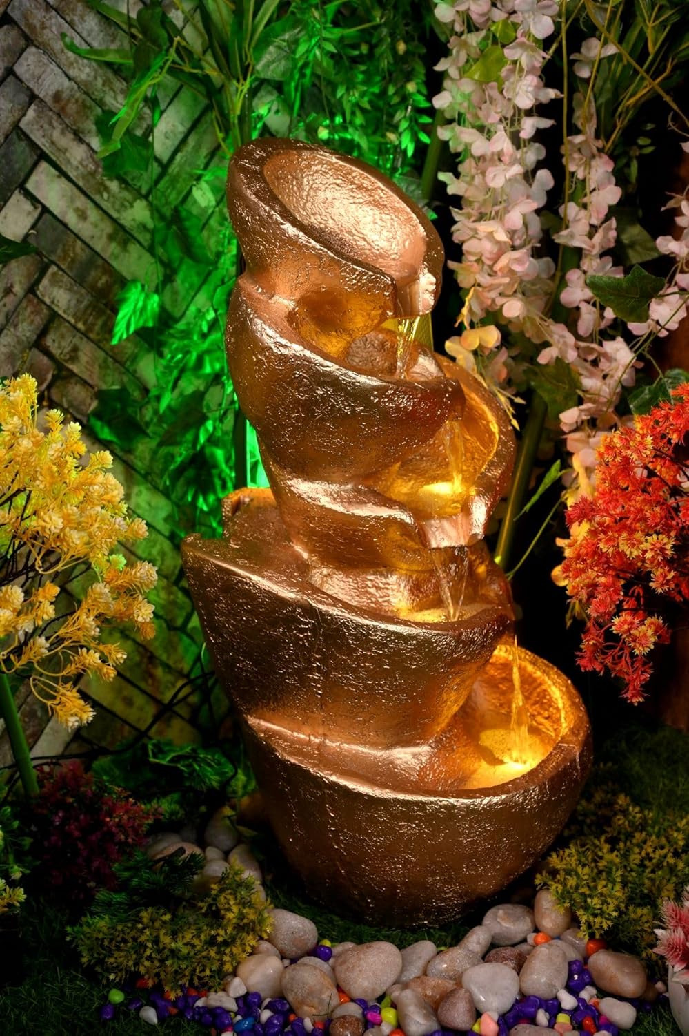 Resin Stacked Pot Water Fountain for Home Decor, Office, Garden (White) Color Tabletop for Indoor Outdoor Home Decor Water Fountain Living Room (Pure Golden)