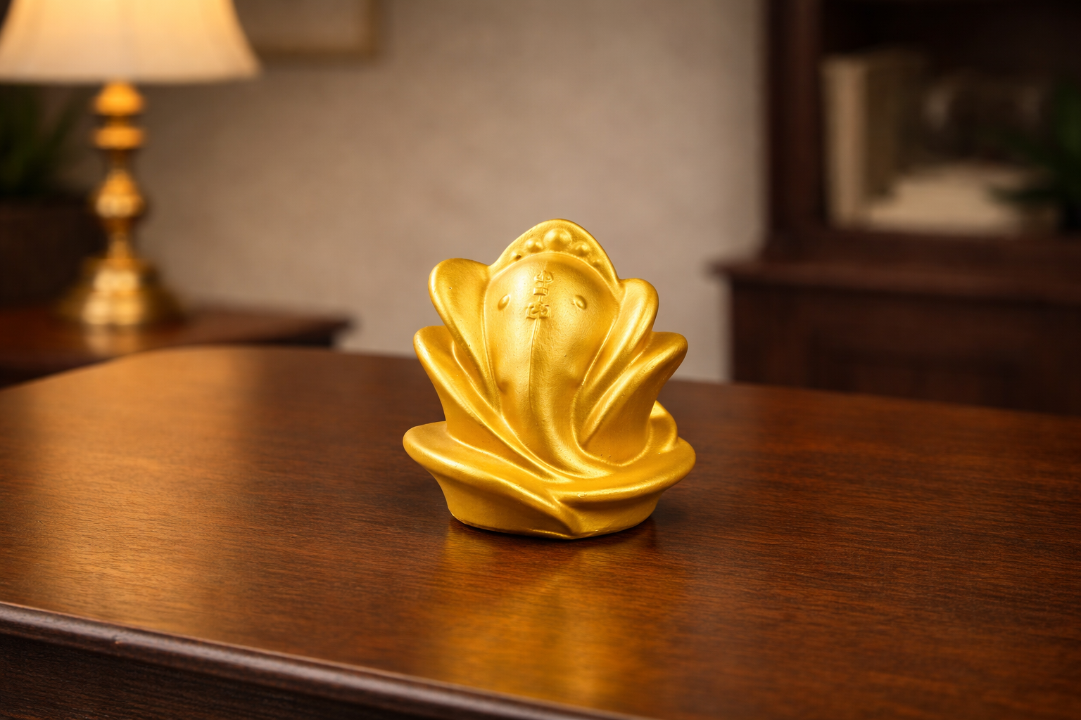 Elegant Golden Ganesh Lotus Design Showpiece Polyresin Idol for Gifting & Decor