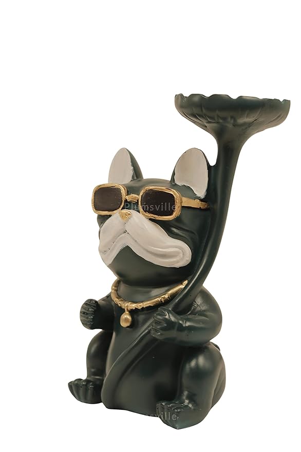 Collection Dog Showpiece with Platter Statue Showpiece Gift Sculpture Animal Figurine Home Decor Office Decor Multicolor Polyresin Pack of 1