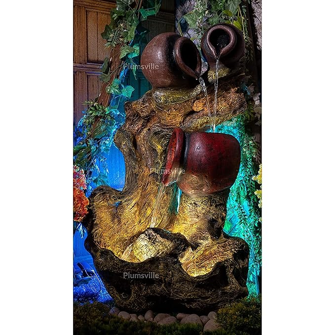 Natural Driftwood Pot Water Fountain for Home, Office, Garden Decorative Indoor Outdoor Home Decor Living Room Garden Bedroom Hall Table Top Decoration Showpiece.