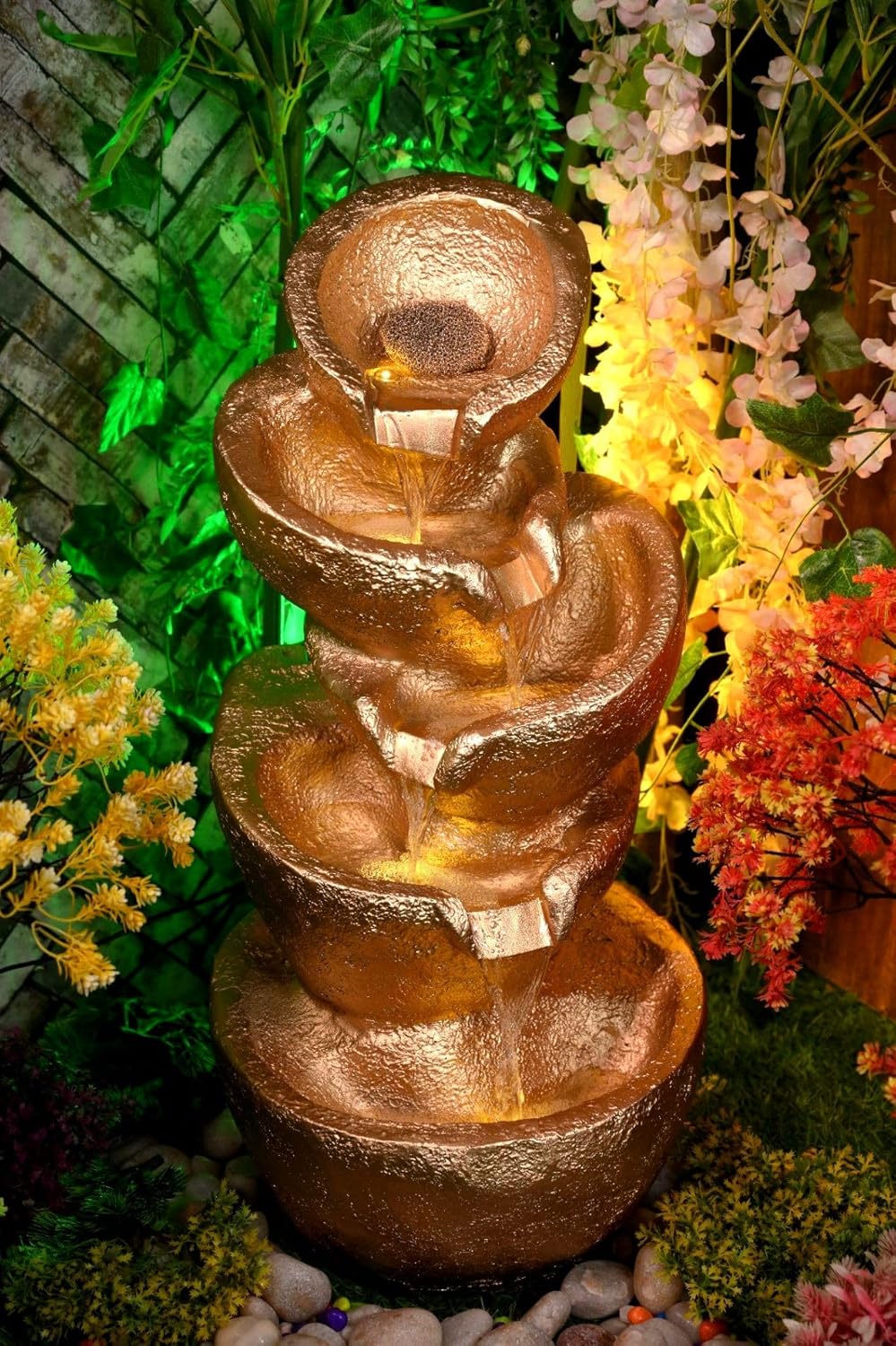 Resin Stacked Pot Water Fountain for Home Decor, Office, Garden (White) Color Tabletop for Indoor Outdoor Home Decor Water Fountain Living Room (Pure Golden)