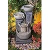Stacked 4 Pot Water Fountain for Home, Office, Garden Grey Color Medium Decorative Tabletop Water Fountain for Indoor Outdoor Home Decor Living Room Garden Bedroom Hall