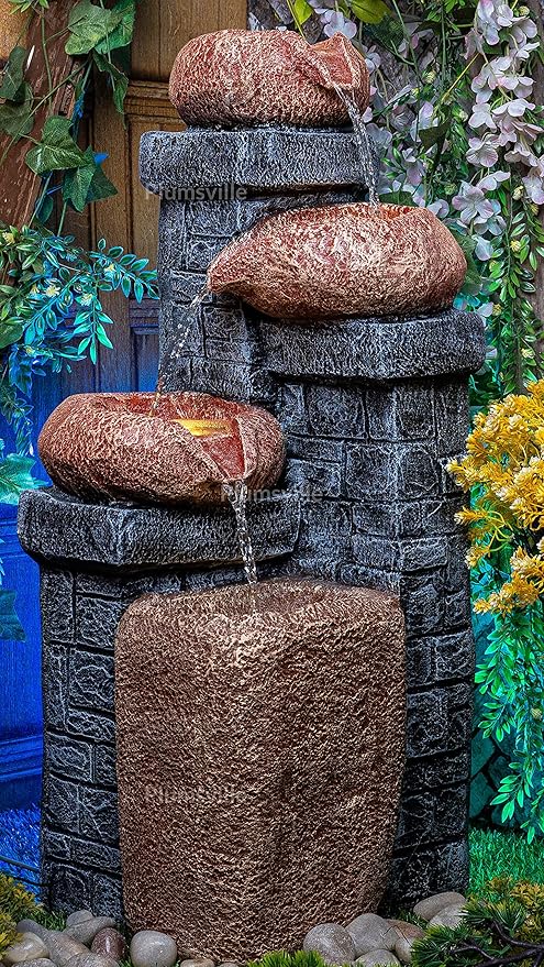 Nature Wooden Fall Water Fountain for Home, Office, Garden Brown Color  (Grey Pink)