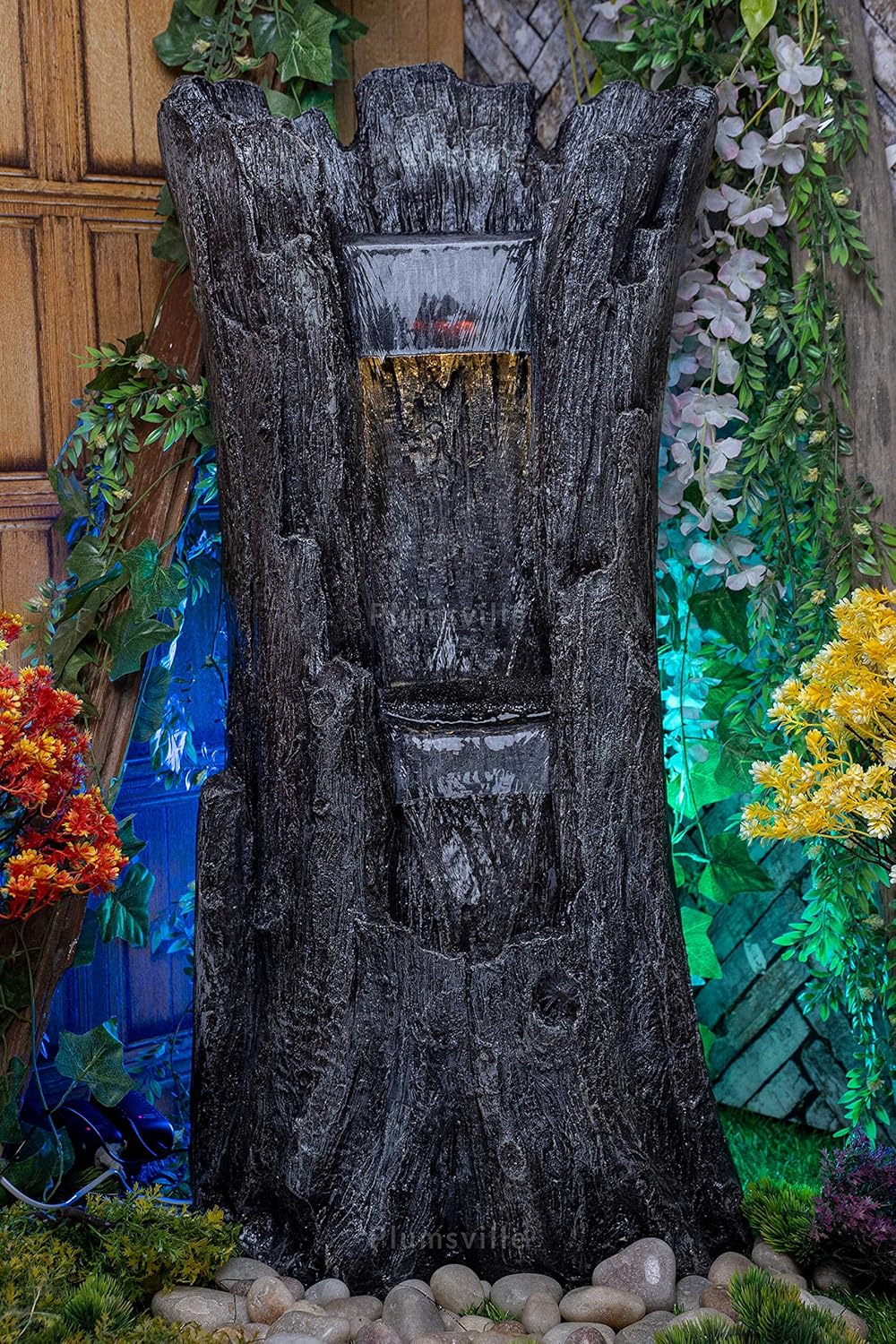 Nature Inspired Carved Tree Water Fountain for Home, Office, Garden Grey Color XLarge