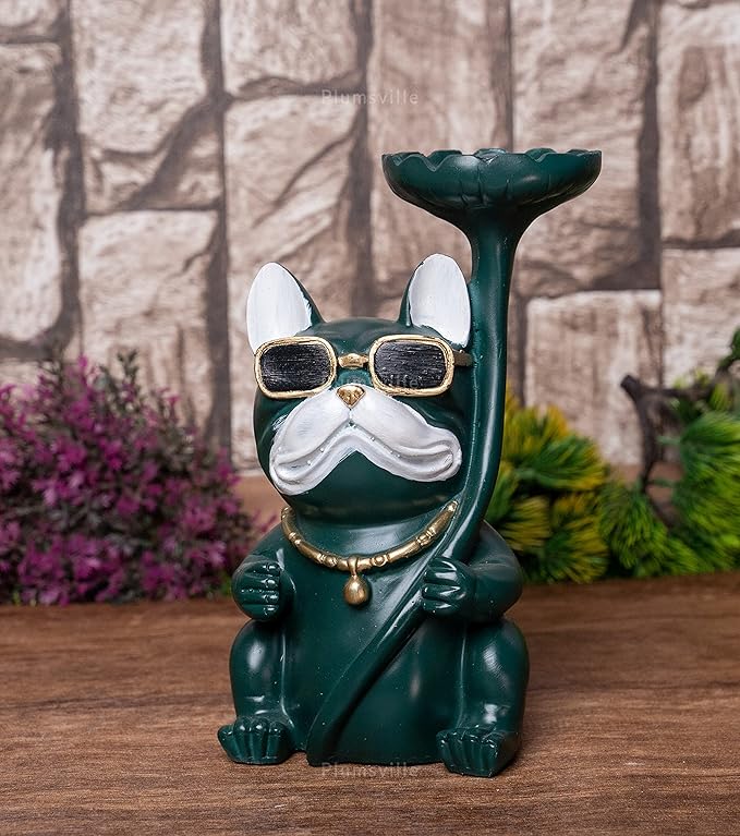 Collection Dog Showpiece with Platter Statue Showpiece Gift Sculpture Animal Figurine Home Decor Office Decor Multicolor Polyresin Pack of 1