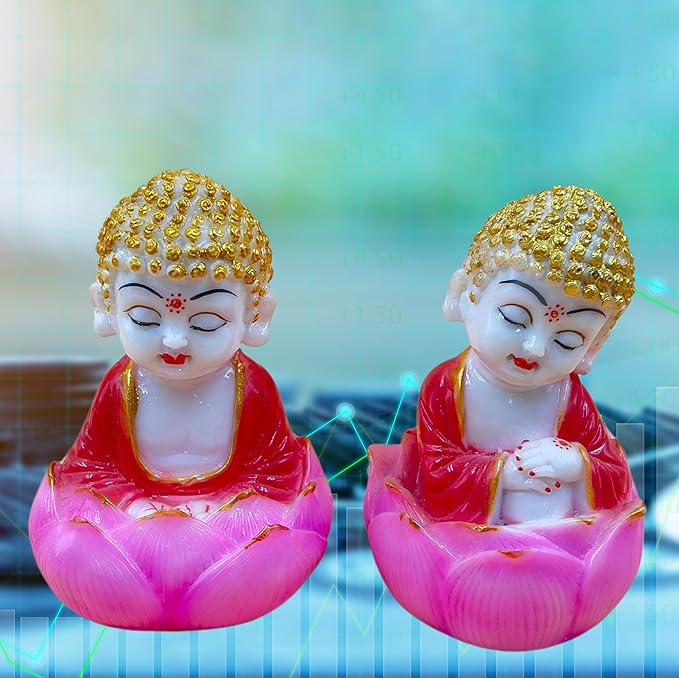 Cute Buddha Figurines Set of 2, Multicourt Living Room/Bedroom/Home/Office House/Desk & Car Dashboard Antique Idol, Art, Decoration, Showpiece