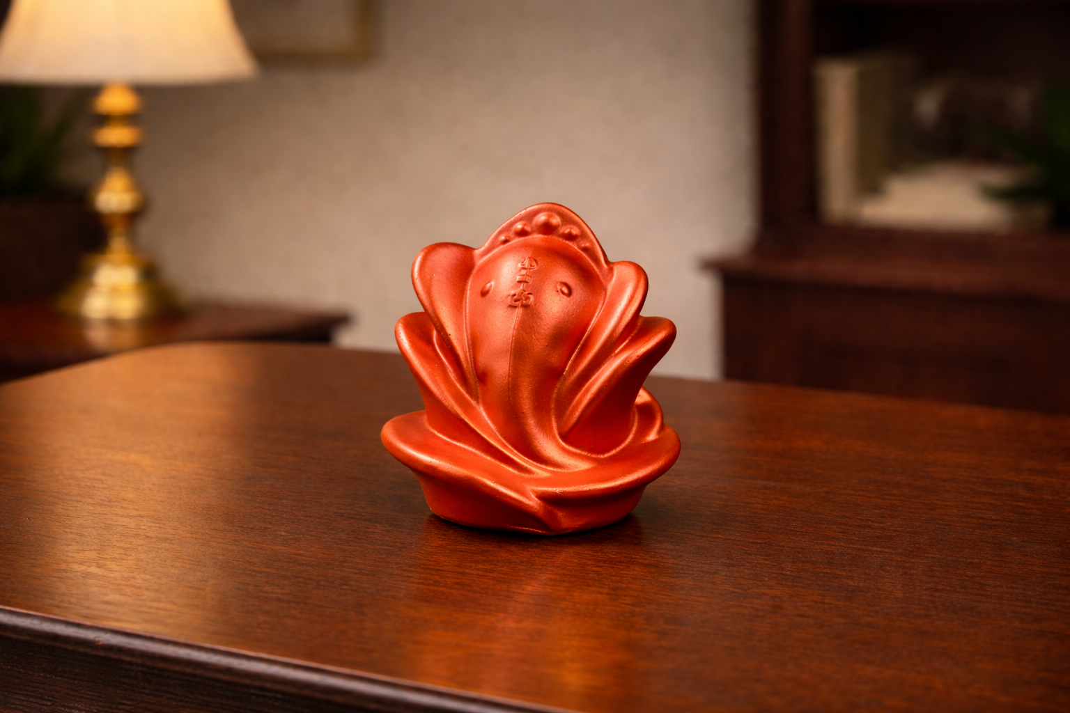 Elegant Red Ganesh Lotus Design Showpiece Polyresin Idol for Gifting & Decor