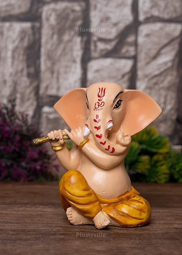 Musical Ganesh Idols Set of 3 Showpiece for Home and Office Decor Hindu Idol God Ganesh Ganpati Decor Sculpture | Decorative Gift (Multicolor) Set of 3