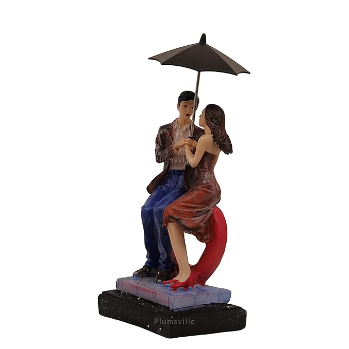 Love Couple Statue Showpiece Sitting on Love Symbol for Home Decor, Engagement and Valentine Day Gift