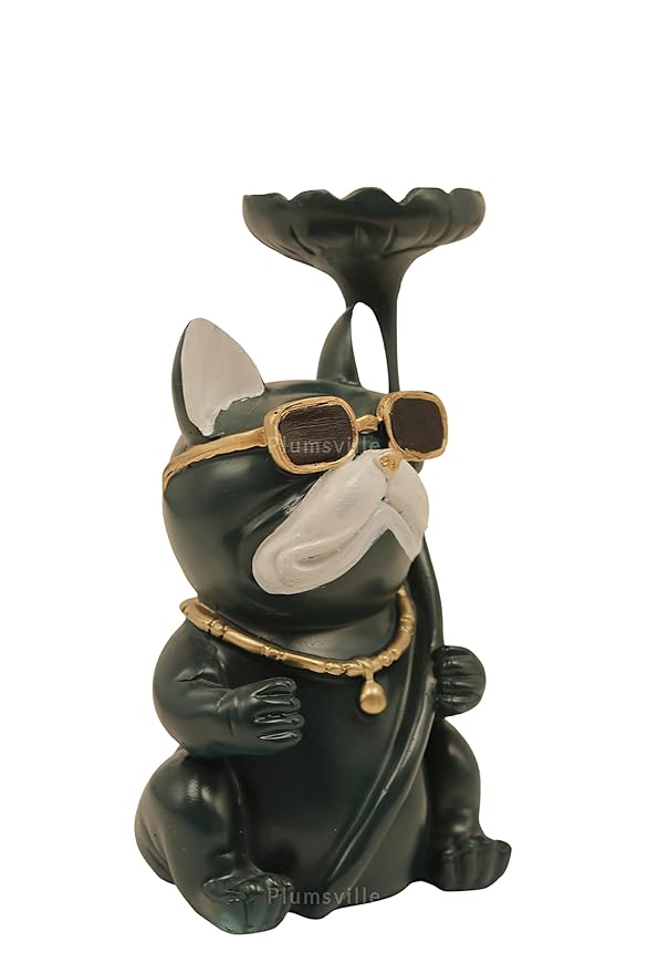 Collection Dog Showpiece with Platter Statue Showpiece Gift Sculpture Animal Figurine Home Decor Office Decor Multicolor Polyresin Pack of 1