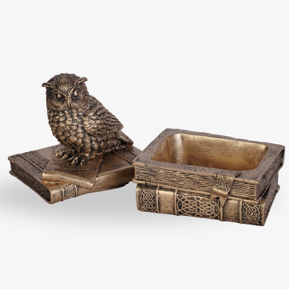 Decorative Lucky Owl Statue Polyresin Antique Bronze Finish with Secret Storage Box