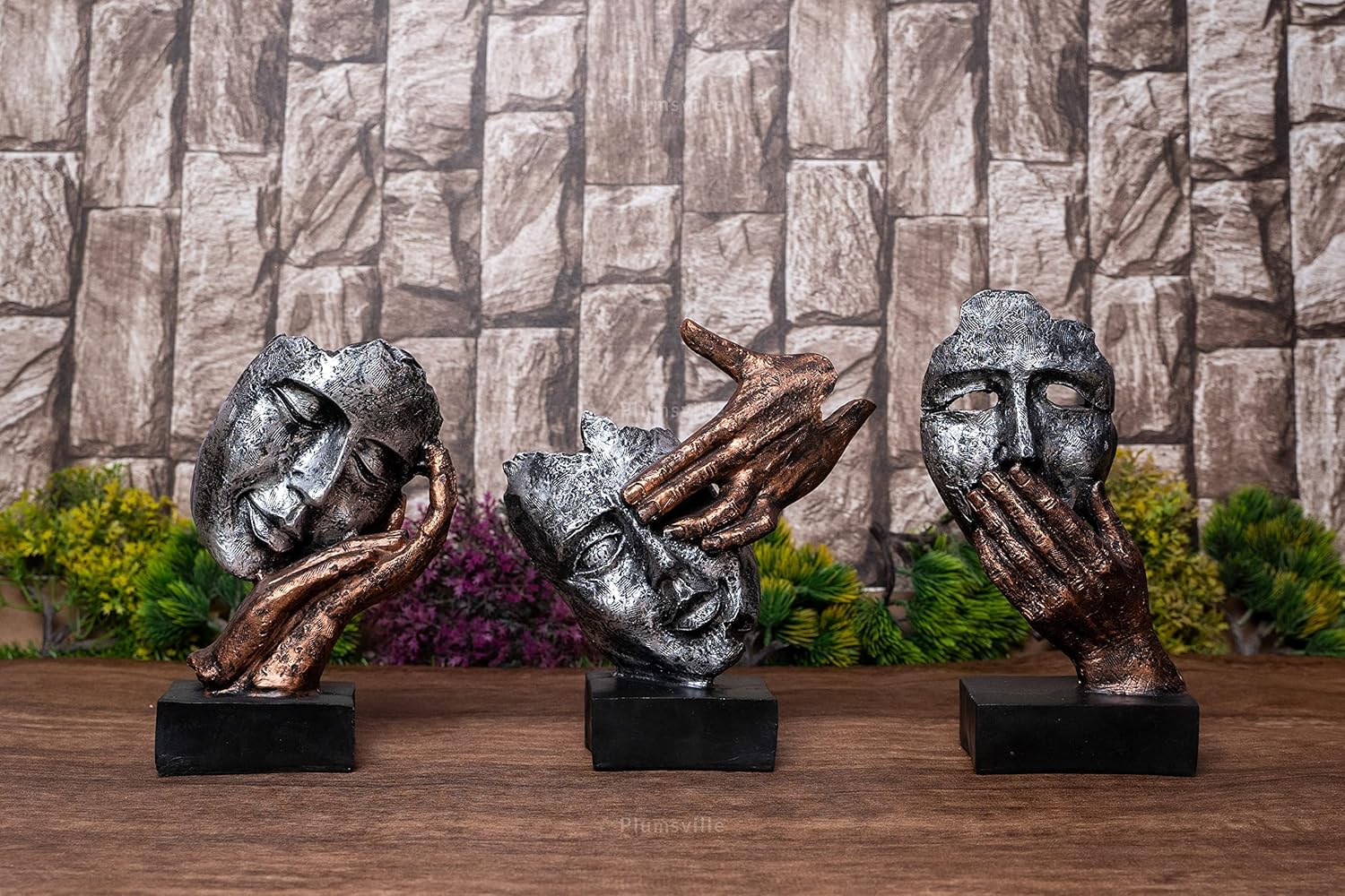 Men Face Showpiece with Hand on his Mouth Showpiece for Home Decor Decorative Items for Room Home Decoration Items Table Decoration showpiece(Set of 3)