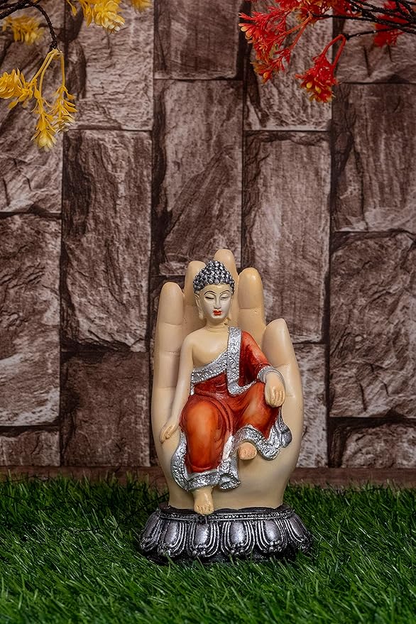 Palm Buddha Statue Polyresin Buddha Idol Showpiece - Perfect for Living Room, Bedroom and Office Space - Home Décor and Staircase Wall Decoration - Ideal for Gifting