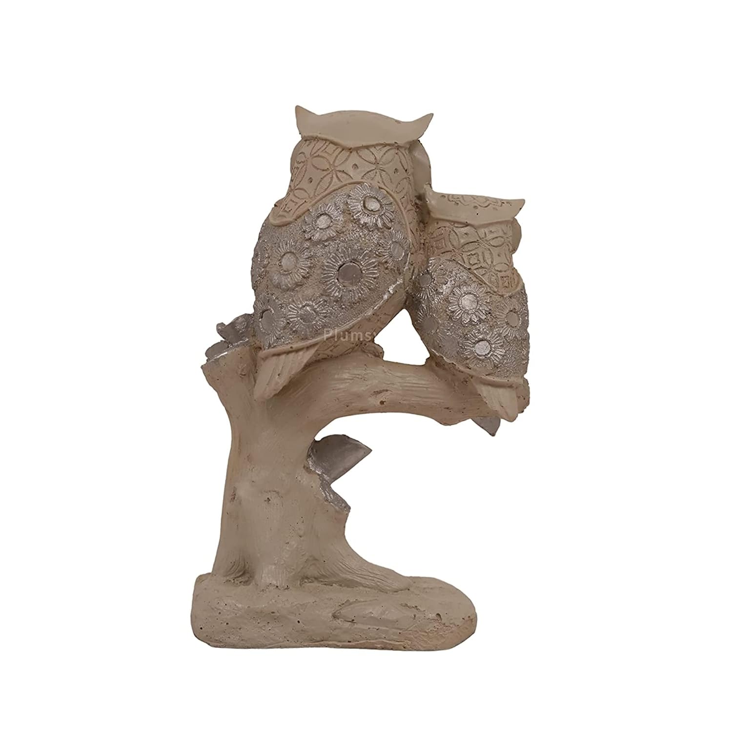Handcrafted Decorative Resin Owl Couple Sitting on Tree Showpiece (Standard, Beige)