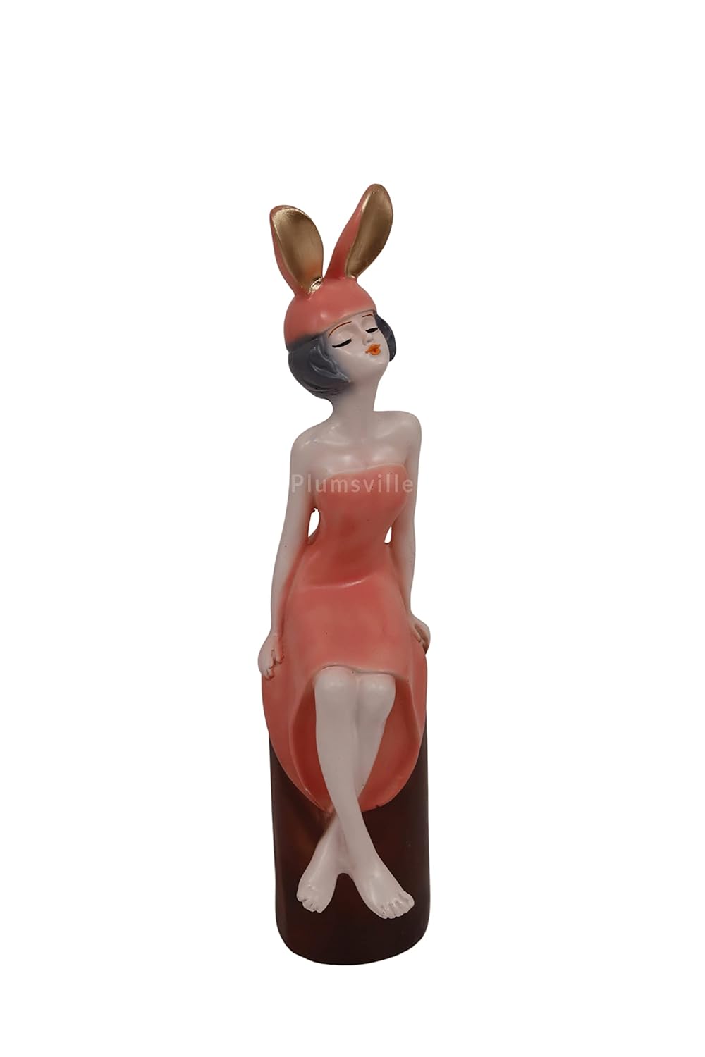 Piller Siting Girl Showpiece Statue, Girl with Rabbit Hat Figurine for Home Decor Outdoor Entrance Living Room Decoration