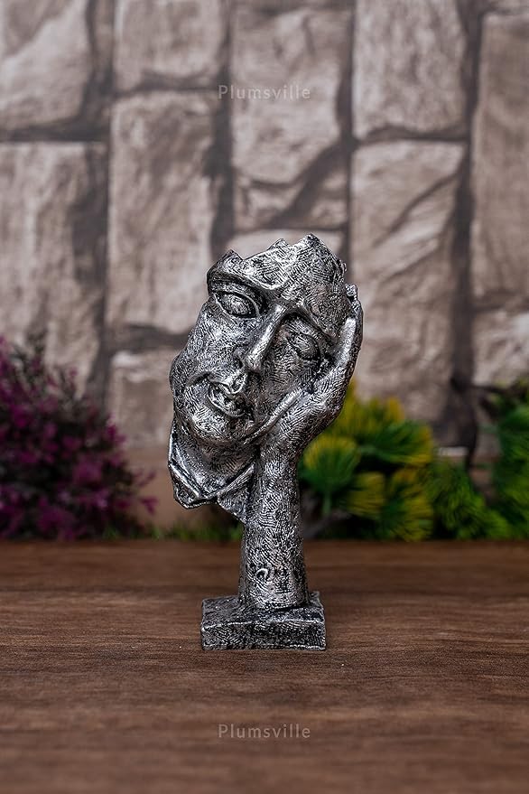 Human Face Set of 3 Decorative Showpiece Figurine for Home Decor, Living Room and Office Desk(Sliver)