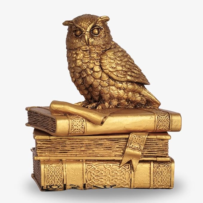 Decorative Lucky Owl Statue Polyresin Antique Gold Finish with Secret Storage Box