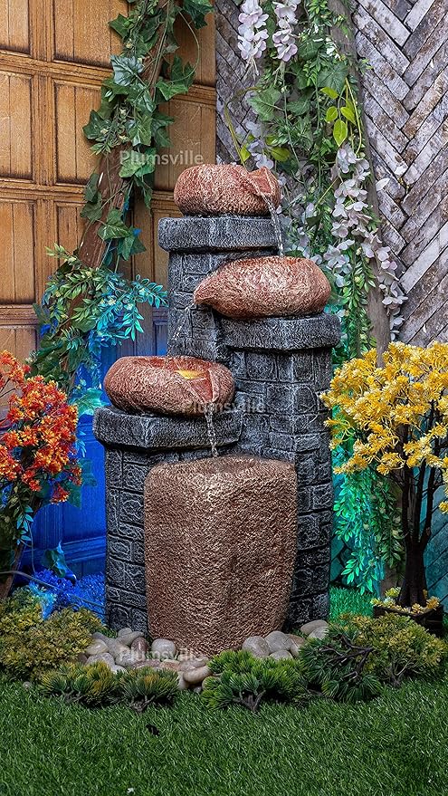 Nature Wooden Fall Water Fountain for Home, Office, Garden Brown Color  (Grey Pink)