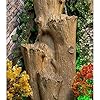 Nature Inspired Carved Tree Western Hemlock Water Fountain for Home, Office, Garden Beige Color XL
