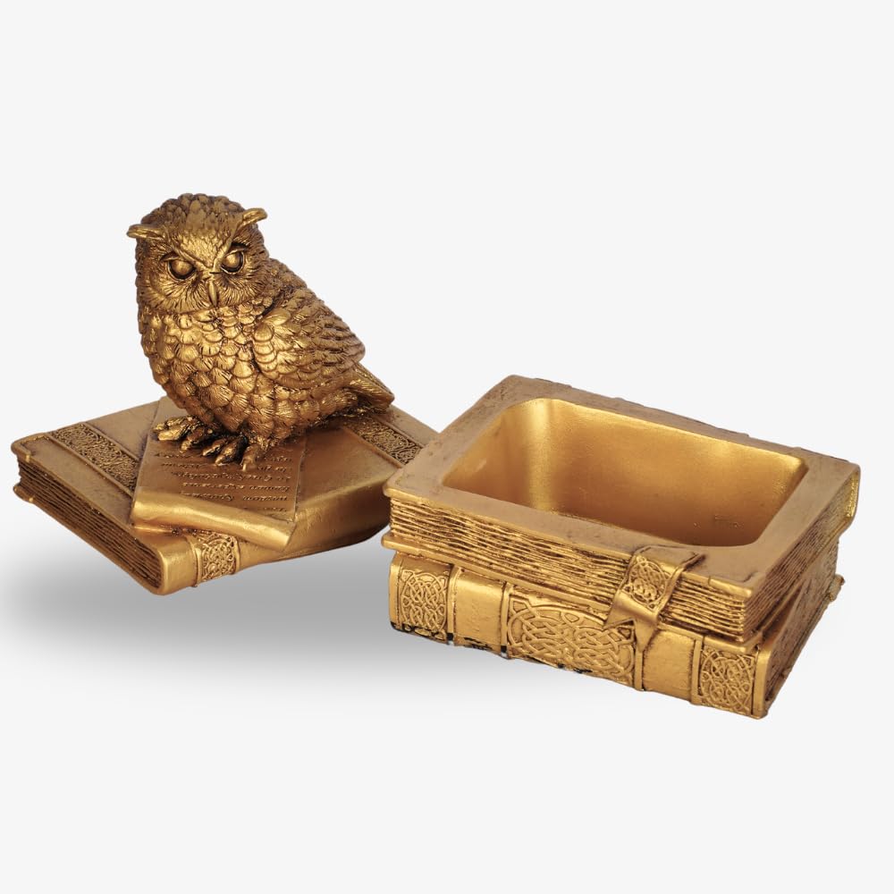 Decorative Lucky Owl Statue Polyresin Antique Gold Finish with Secret Storage Box