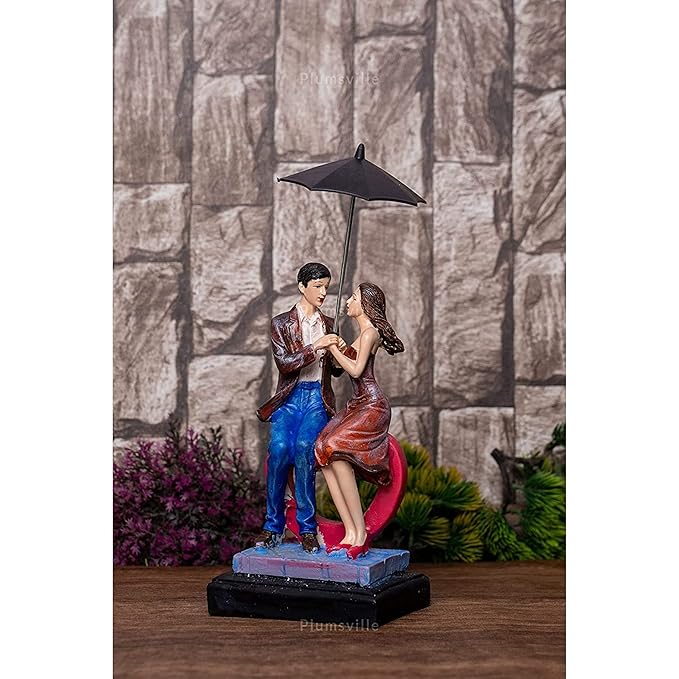 Love Couple Statue Showpiece Sitting on Love Symbol for Home Decor, Engagement and Valentine Day Gift