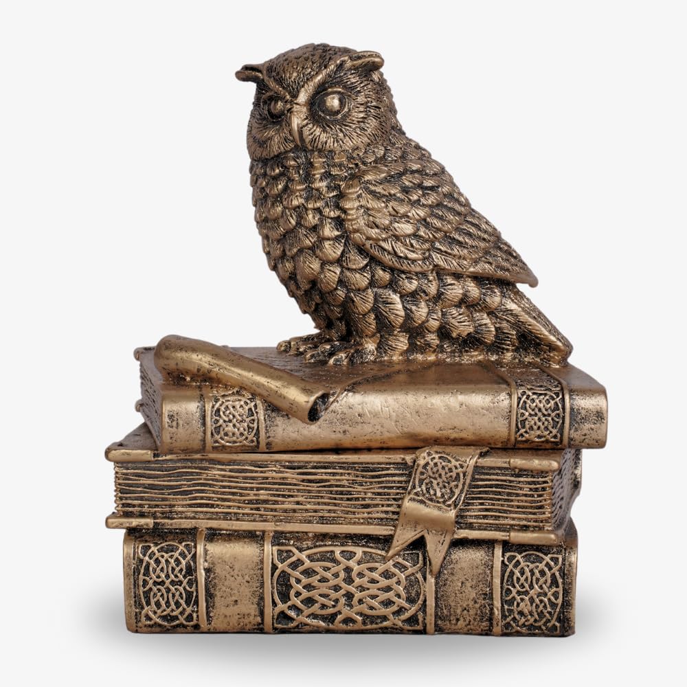 Decorative Lucky Owl Statue Polyresin Antique Bronze Finish with Secret Storage Box